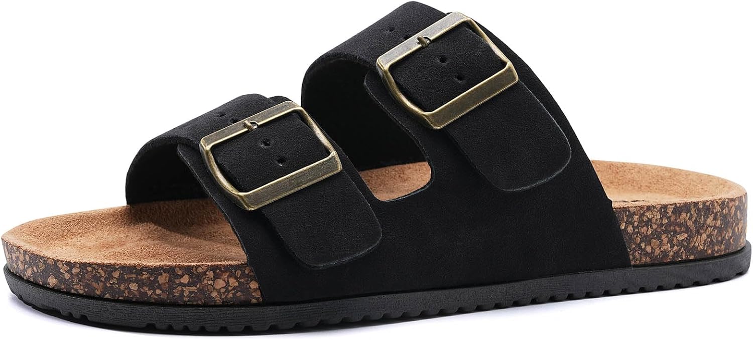 GETOEU Arch Support Footbed Sandals for Women & Men, Adjustable Double Buckle Comfort Sandals, Cork-Style Cushioned Sole, Casual Walking Slides for Everyday Wear