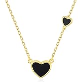 SUNFEEL 925 Sterling Silver Black and Gold Necklaces for Women, 14K Gold Plated Double Heart Pendant Necklace Women's Jewelry Christmas Gifts for Mom Wife Her Black Heart