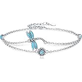 JZSANTI Sunflower & Dragonfly Bracelet for Women, Sterling Silver Bohemian Bracelet with Turquoise, Delicate Adjustable Bangle Gift for Mom, Friend, Her on Birthday Christmas