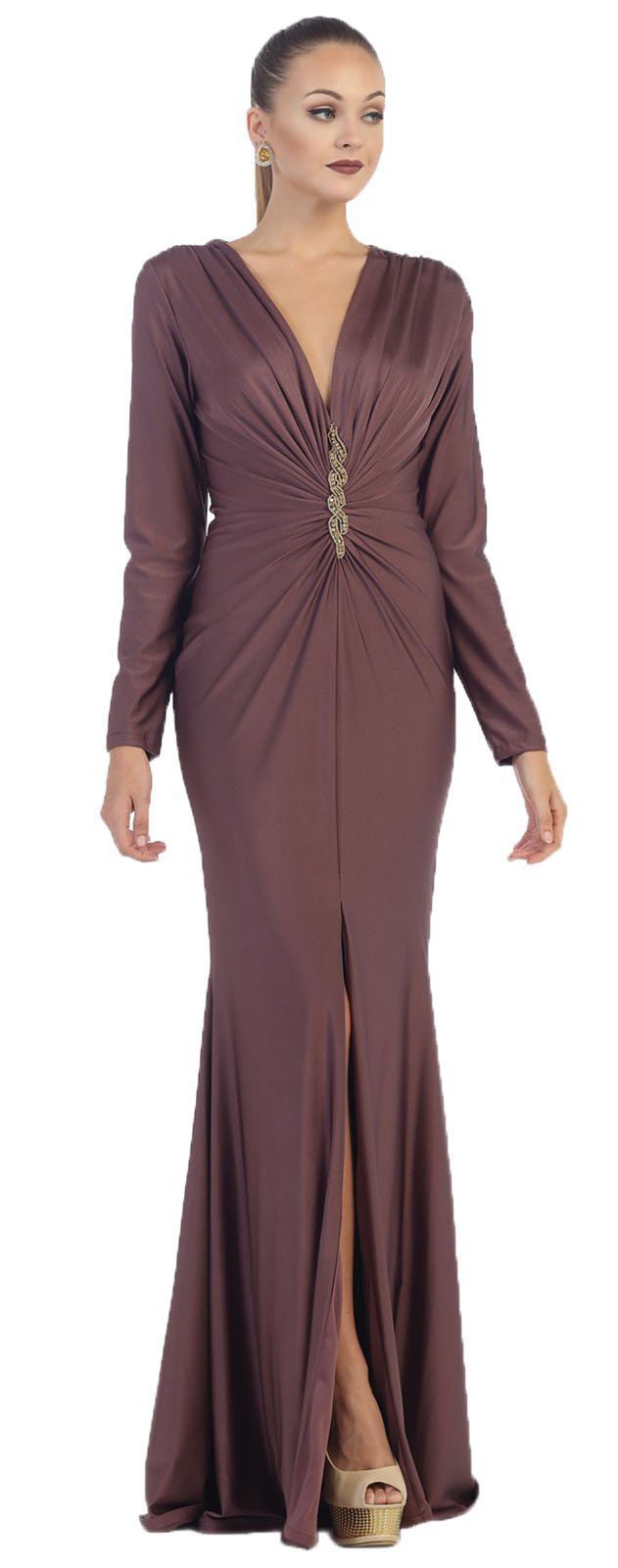 Royal Queen RQ7433 Long Sleeve Simple Long Dress