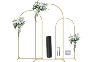 PARSEBIO Metal Arch Backdrop Stand Set of 3(6 ft, 5 ft, 4 ft) Party Arch Stands for Wedding, Birthday, Baby Shower, Bridal Shower,Balloon Arched Frame for Garden Decor, Gold Floral Arches