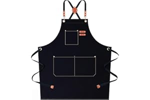 AFUN Chef Aprons for Women Men with Large Pockets, Cotton Canvas Cross Back Water Repellent Work Apron, Size M to XXL (Black)