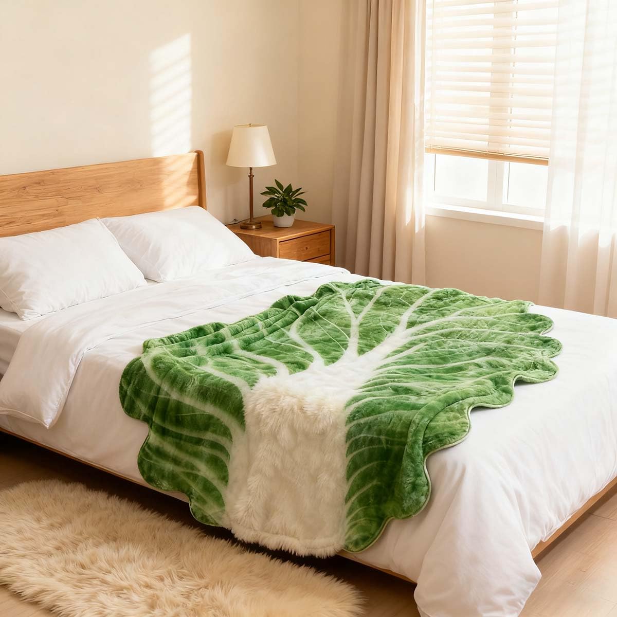 Photo 1 of ***SIZING IS VERY SMALL COULD POSSIBLY COVER A TODDLER BED AS SHOWNIN STOCK PHOTO NOT A REGUALR ADULT BED*** Lettuce Blanket - Cabbage Design Flannel Throw Blanket 33.5x33.5 Inches, Novelty Food Themed Soft Plush Decor