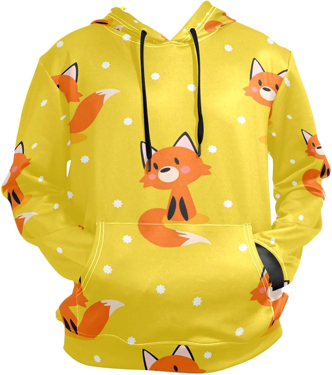 NYTTT Cute Fox Yellow Hoodies 3D Print Athletic Hooded Sweatshirts for