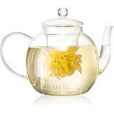 Wlasss 1530 ml/52 oz Large Glass Teapot with Removable Infuser, Clear Tea Kettle Stovetop Safe for Loose Leaf and Blooming Tea, Tea Lover's Choice,Gifts for Christmas