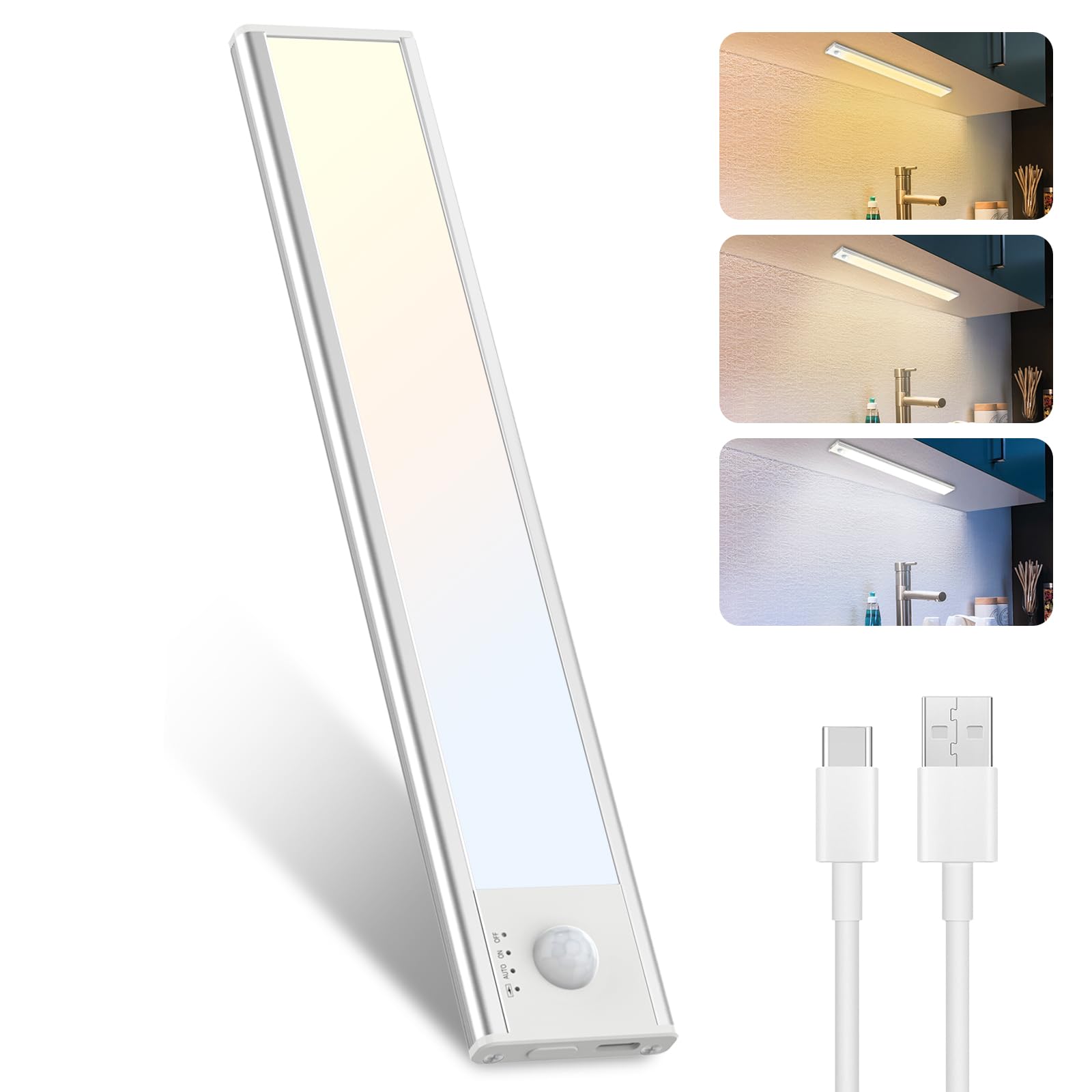 LIBTIT 23CM Under Cabinet Kitchen Lights - LED, USB Rechargeable Motion Sensor Cupboard Lights Indoor, Dimmable Cabinet 3000K-6500K, Wireless Shelf Lighting for Cupboards, Stairs, Hallway, Garage