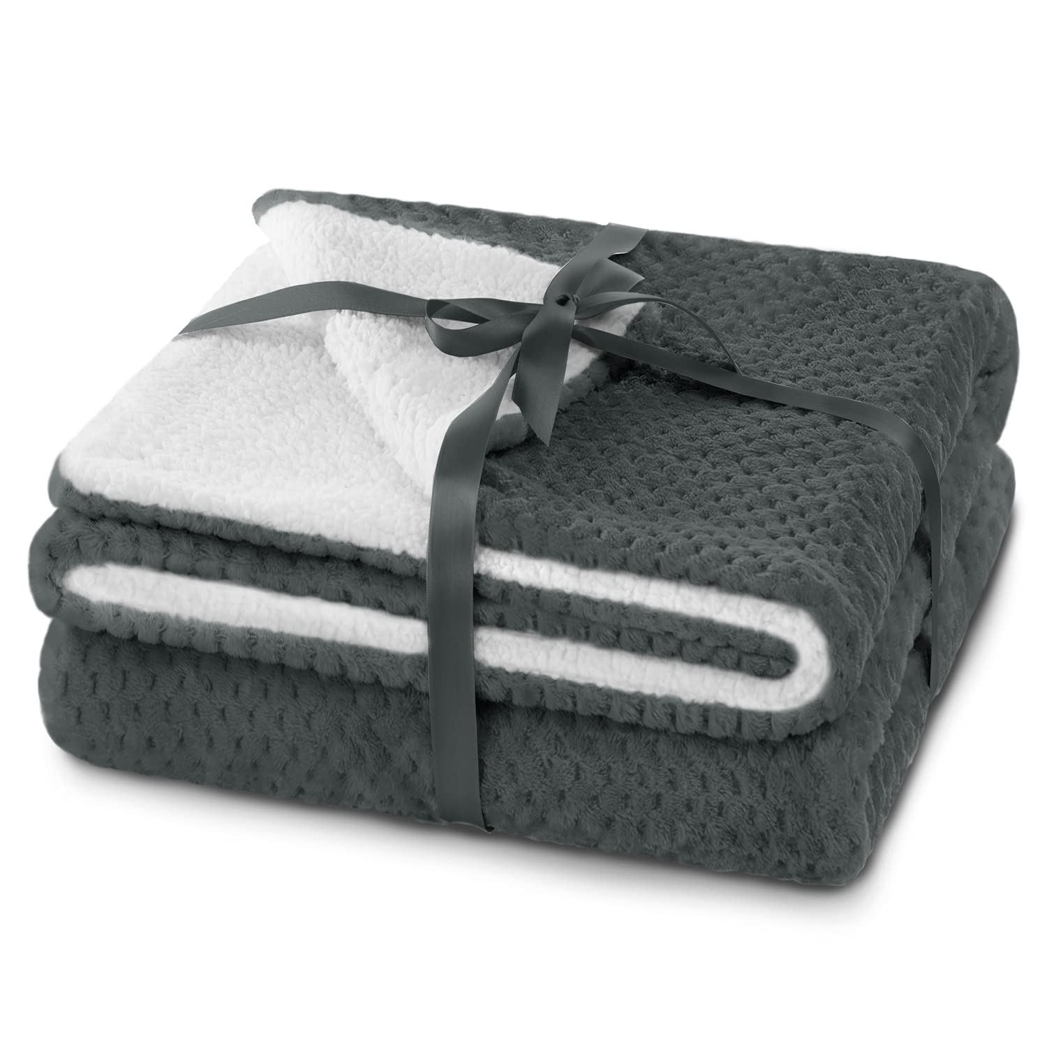 AmeliaHome Cuddly Blanket 70 x 150 cm Delicate Quilted Sherpa Lambskin Look Blanket Shleepy Anthracite