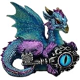 ICE ARMOR 4.5" H Blue Dragon Treasure Guardian Figurine Statue Sculpture Ornament Decoration Home/Room Decor Ideas for Housewarming, Holidays and Birthdays Great Collectible Addition