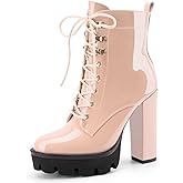 Z.Oufeier Women's Platform Ankle Boots Fashion Chunky Heel Lug Sole Combat Boots Lace Up High Heeled Booties