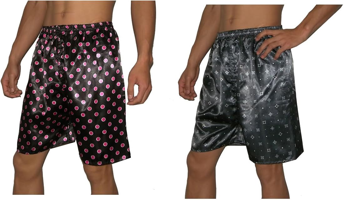 (Pack of 2)SILK COUTURE Mens Sleepwear Silk Pajama Lounge Shorts ML Multicolor at Amazon Men’s