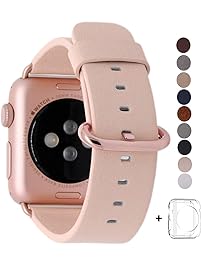 JSGJMY Compatible Iwatch Band 38mm Women Soft Pink Genuine Leather Loop Replacement Strap with Rose Gold Metal Clasp Compatible Iwatch Series 3 2 1 Sport Edition
