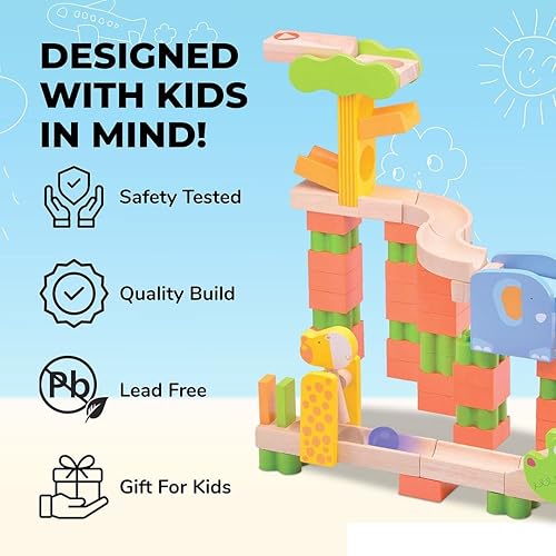 Wooden Marble Run for Kids Ages 4-8-Kids Marble Track Run, 65