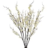 HANDIC Artificial Cherry Blossom Branches 5pack 39" Faux Flower Stems for Home Wedding Decor (5, White)