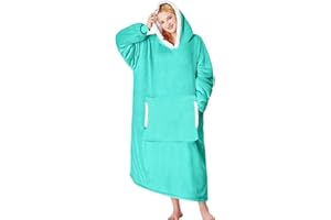 yescool Wearable Blanket Hoodie - Gifts for Women Her Girlfriend, Birthday Christmas Gifts For Mom, Oversized Flannel Sherpa Blanket Sweatshirt, One Size Fits All (Teal)