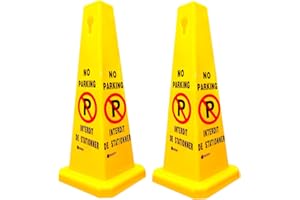 Berry No parking Sign - Yellow, Traffic Cone with Bilingual Warning No Parking/Interdit de Stationner, Lightweight Plastic Co