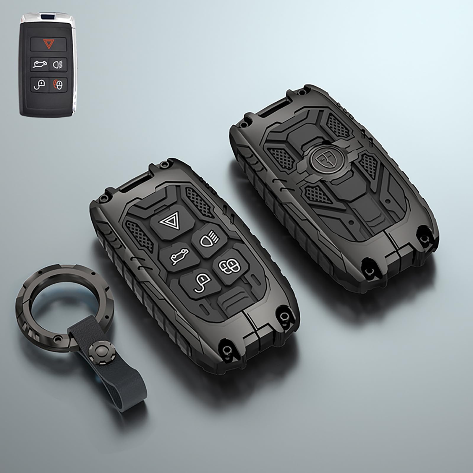 Photo 1 of Aoocar Mech Style Heavy Metal Key Fob Cover, Compatible with L-Rover 2018-2025~, Fit for Rover Evoque LR2 LR4 Discovery Velar Sport Jaguar XE, Zinc Alloy Key Case Protector (ModelB,Grey,w/o line)