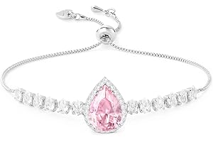 Linawe Crystal Imitation Diamond Rhinestone Charm Bracelets for Women, Gold/Silver/Rose Gold Adjustable Chain Bracelet, Teardrop Birthstone Cubic Zirconia Prom Costume Wedding Jewelry