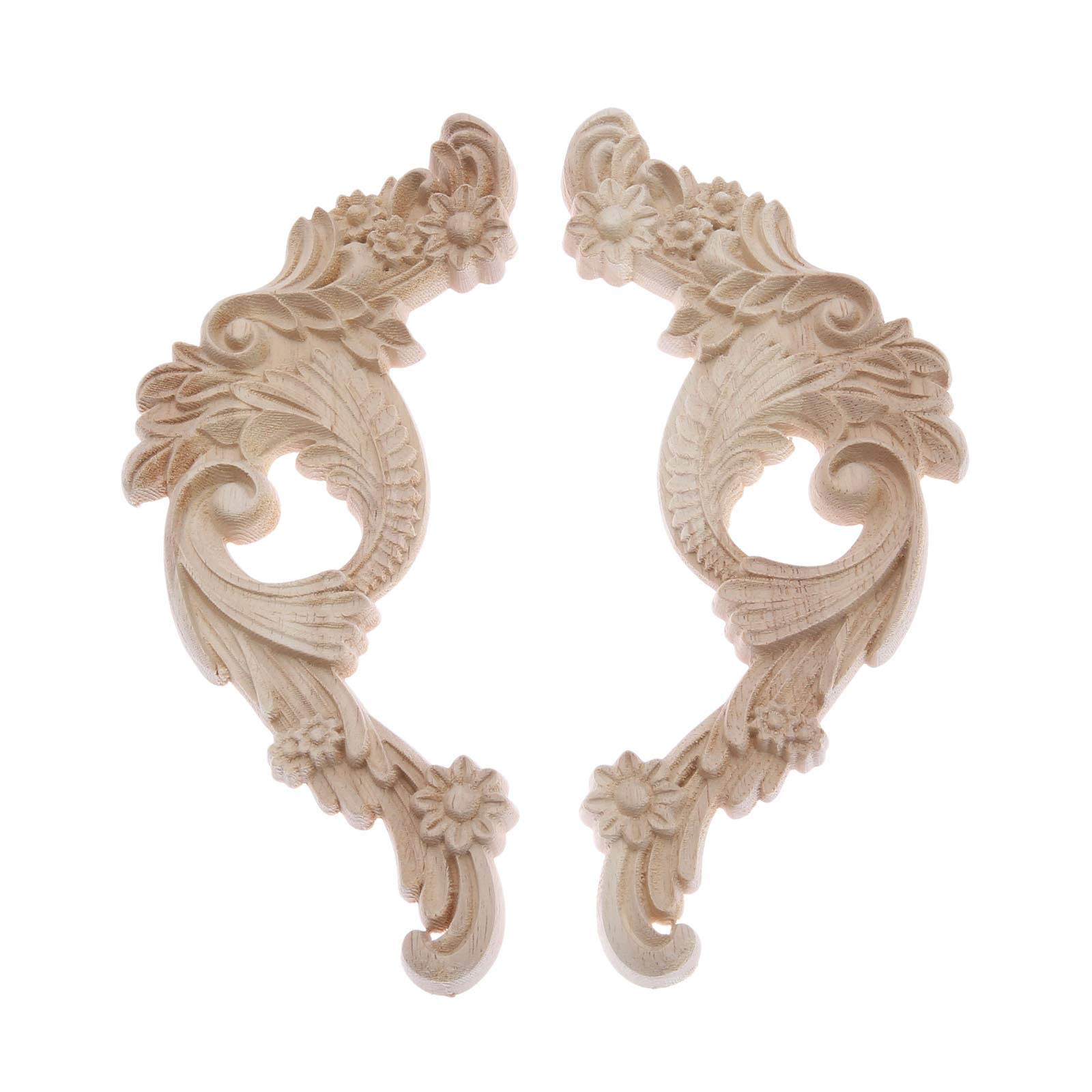 MUXSAM Wood Carved Mouldings Fine Frame Decor Applique Onlay Decor 1 Pair Left Right Clear Flower Line of Wall Head Home Funiture Unpainted Modern 20x8.5cm