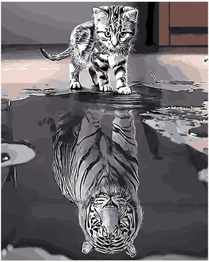 LDYGRattanArt Paint by Number Kits DIY Oil Painting Paint by Number Kit Image Drawing On Canvas by Hand Coloring Arts Crafts &Amp; Sewing Lovely Cat16× 20" ; (40 X 50Cm, with Frame),No Frame