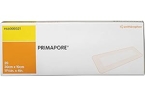 SMITH & NEPHEW Smith+Nephew PRIMAPORE◊ Peripheral IV Adhesive Dressing, Adhesive Non-Woven Island Dressing, Absorbent Wound Dressing Pads, Sterile Wound Care Products, Pack of 20 (11 3/4 x 4 inches),White