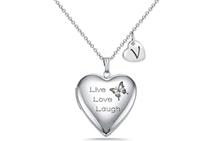 MUERDOU Butterfly Locket Necklace that Holds Pictures Initial Alphabet Letter Heart Shaped Photo Memory Locket Pendant Necklace