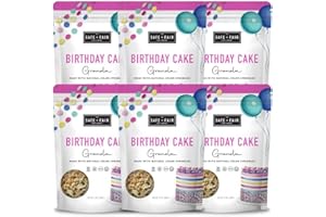 THE SAFE + FAIR FOOD COMPANY Safe + Fair Birthday Cake Granola – Gluten-Free, Vegan & Plant-Based Snack with Natural Sprinkles – 0g Trans Fat, Non-GMO, Kosher, Allergen-Free, Whole Grain - 12oz, 6 Pack