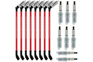 CNPAPC Spark Plugs and Wires for Chevy 5.3, Spark Plug 41-962 * 8 + Spark Plug Wires *8 9748HH 10.5mm (red) Fit for Chevrolet Silverado GMC Sierra Hummer H2 Cadillac Escalade LS2 LS3 LS4 LS7 Engines……