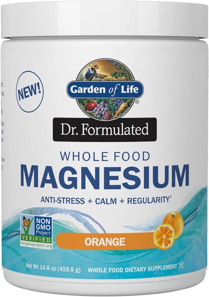 Garden of Life Dr. Formulated Whole Food Magnesium 419.5g Powder - Orange, Chelated, Non-GMO, Vegan, Kosher, Gluten & Sugar Free Supplement with Probiotics - Best for Anti-Stress, Calm & Regularity: Health & Personal Care