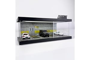 Bivitre 1/64 Model Car Display Case - Compatible with Hot Wheels Matchbox Mini GT Diecast Cars,Acrylic Box for Toy Cars Display Décor and Storage,Stackable Garage Diorama with LED Lights(1T-D5)