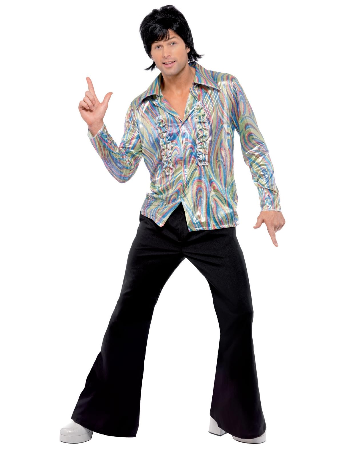 Smiffys 70s Retro Costume Psychedelic Pattern Shirt & Flares, Fancy Dress, Adult Dress Up Costumes