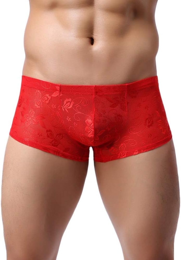Zeside Fashion Mens Hot Sexy Underwear Lace Sport Brief Shorts Boxer Underpants Men's Lace Boxer BriefsClassic Cotton Rich Adults Designer Boxers, Super Soft, 24hr Boxer Shorts