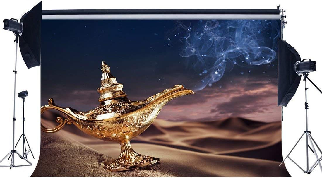 vrupi Vinyl 7X5FT Magic Aladdin Lamp Backdrop Fairytale Lantern Backdrops Sand Beach Desert Mythology Good Luck Wishing Dreamy Fantasy Photography Background for Boys Girls Photo Studio Props YX499