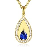 Birthstone Pendant Necklaces for Women 925 Sterling Silver Teardrop Pendant Necklace Birthday Jewelry Gift, 18"+2" Inches