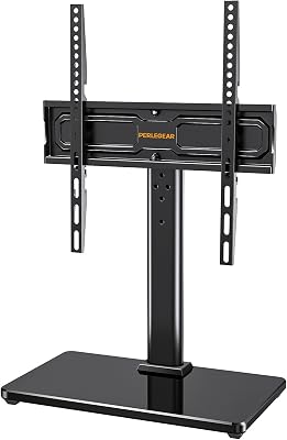 Supporto TV da Tavolo Girevole per TV da 24-60 Pollici Fino a 45 kg, Universale Supporto TV da Tavolo Regolabile in Altezza, Piedistallo TV con Base in Vetro Temperato Max VESA 400x400mm