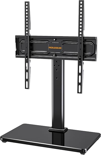 Perlegear Universal TV Stand 24-60in 45kg Swivel Glass Base VESA 400x400