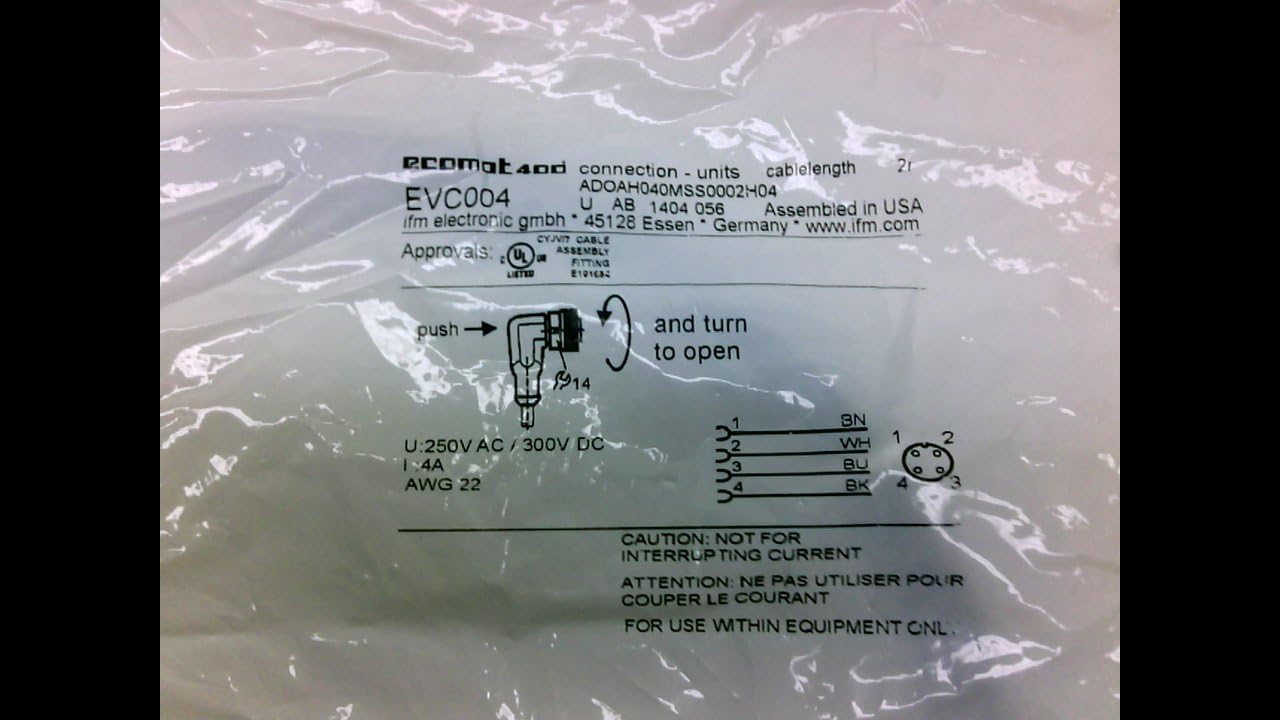 Ifm Evc004 Adoah040mss0002h04-2M 4P F 90 Deg Cable Evc004