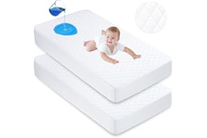 FIEMOL Waterproof Crib Mattress Protector 2 Pack, Crib Mattress Cover Fitted for Baby Bed, Ultra Soft&Washable Toddler Mattress Protector, White-Diamond 52"x28"