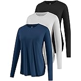 Xelky 3 Pack Womens Workout Long Sleeve Tops Quick Dry UPF 50+ Athletic T-Shirts Sun Protection Yoga Shirts Running Tee