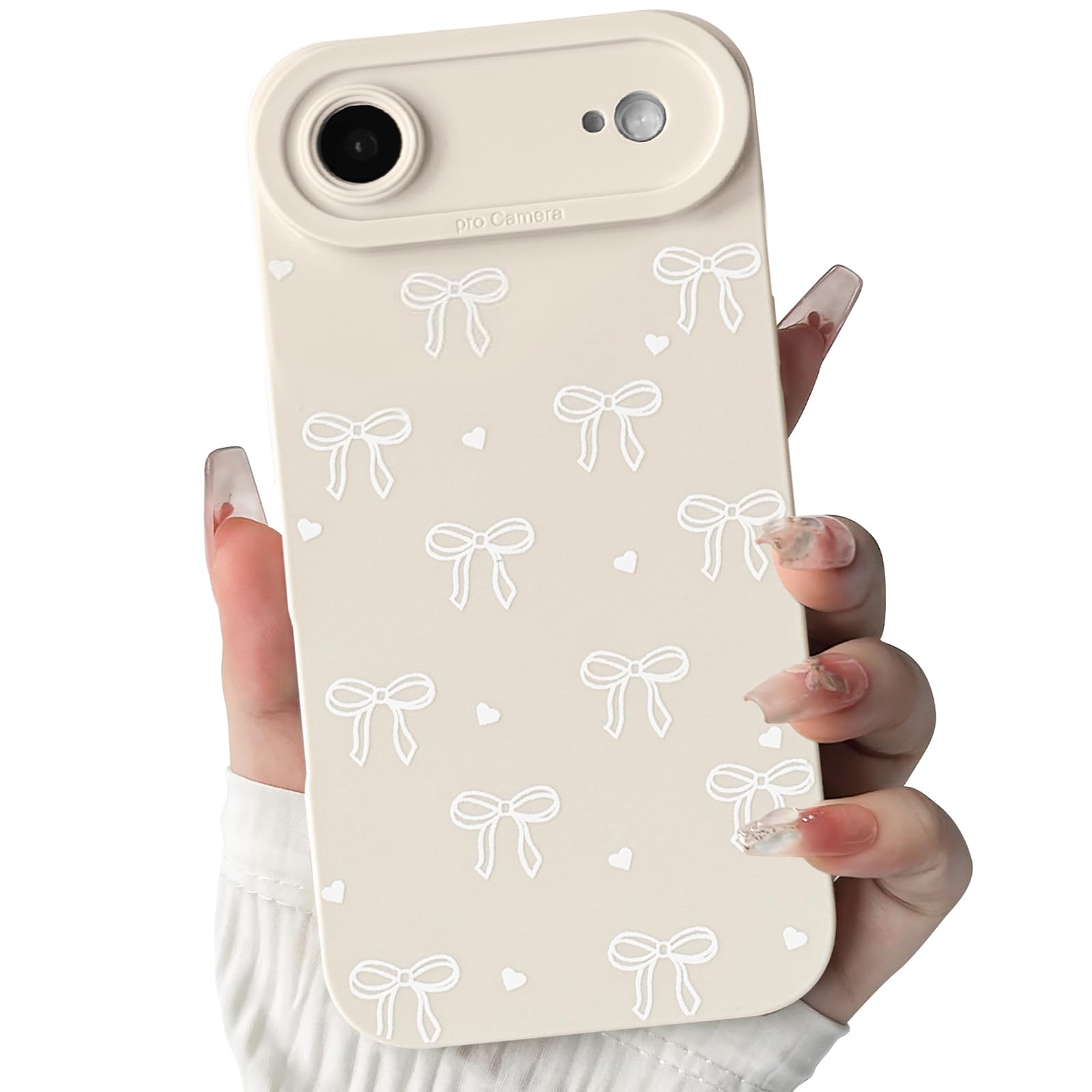 NITITOP Compatible with iPhone 17 Air Case Cute Aesthetic Bow Ribbon Love Heart Pattern Design for Women Girls Soft TPU Bowknot White Back Shockproof Protective Cover - White