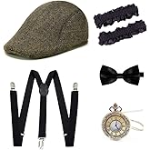 Gionforsy 1920s Accessories for Men 20s Gatsby Gangster Costume Accessories Set Newsboy Hat Set Roaring 20s Costume