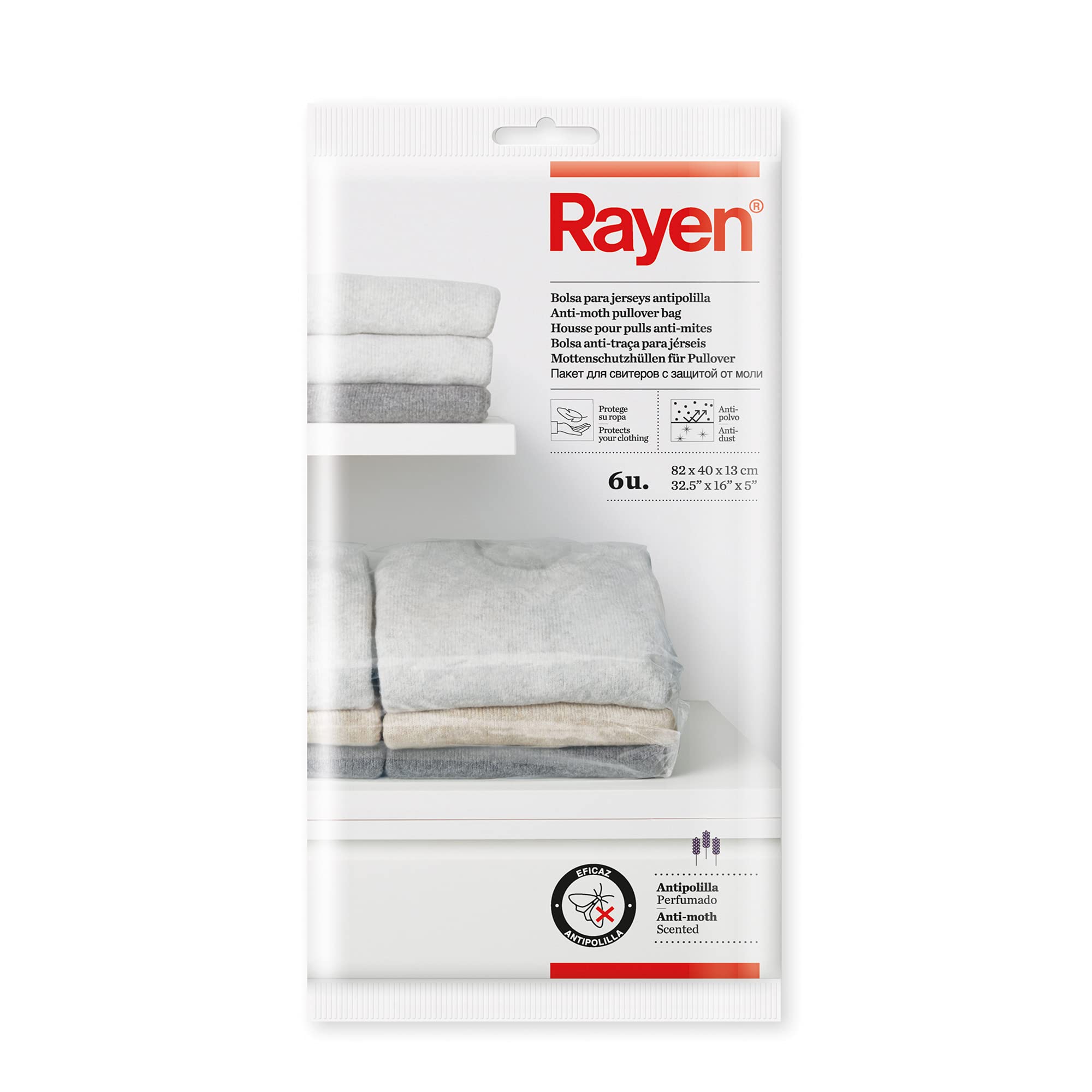 Rayen 6 Moth Resistant Polyethylene Jumper Bags, Transparent, 82 x 40 x 13 cm