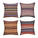 Merrycolor Decorative Throw Pillow Cover for Couch Sofa Bed Bohemian Retro Stripe Cotton Blend Linen Pillow Case 4 Pieces, 18''x18''inches