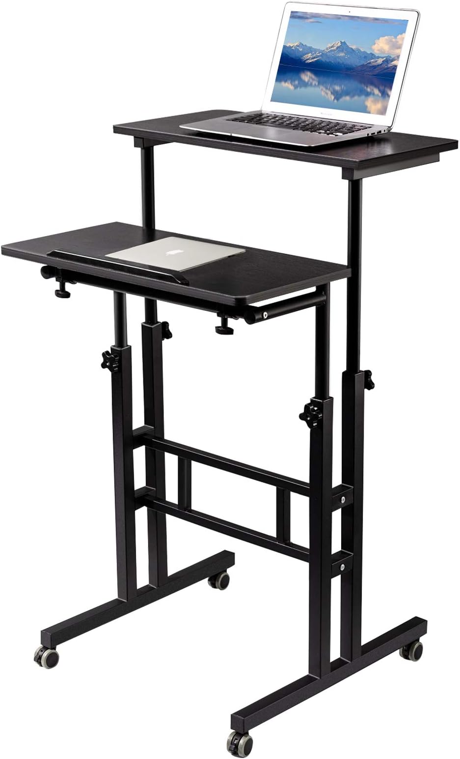SIDUCAL Mobile Standing Desk, Rolling Standing Desk Laptop Cart on Wheels, Adjustable Table Computer Workstation Home Office for Stand Up, Black