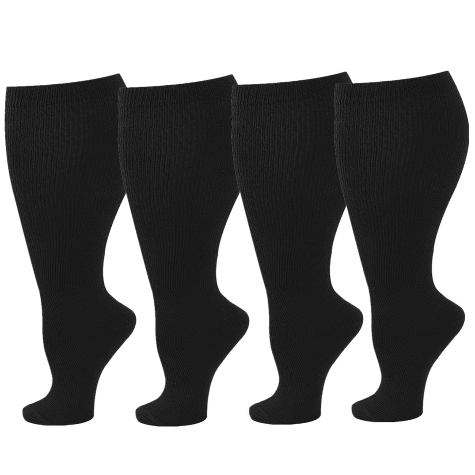 Wide Calf Compression Socks for Women Men, 4 Pairs Plus Size Extra Large Size Support Socks Stockings Reduces Swelling & Pain for Nurses Running Pregnant Travel Flight 20-25 mmHg