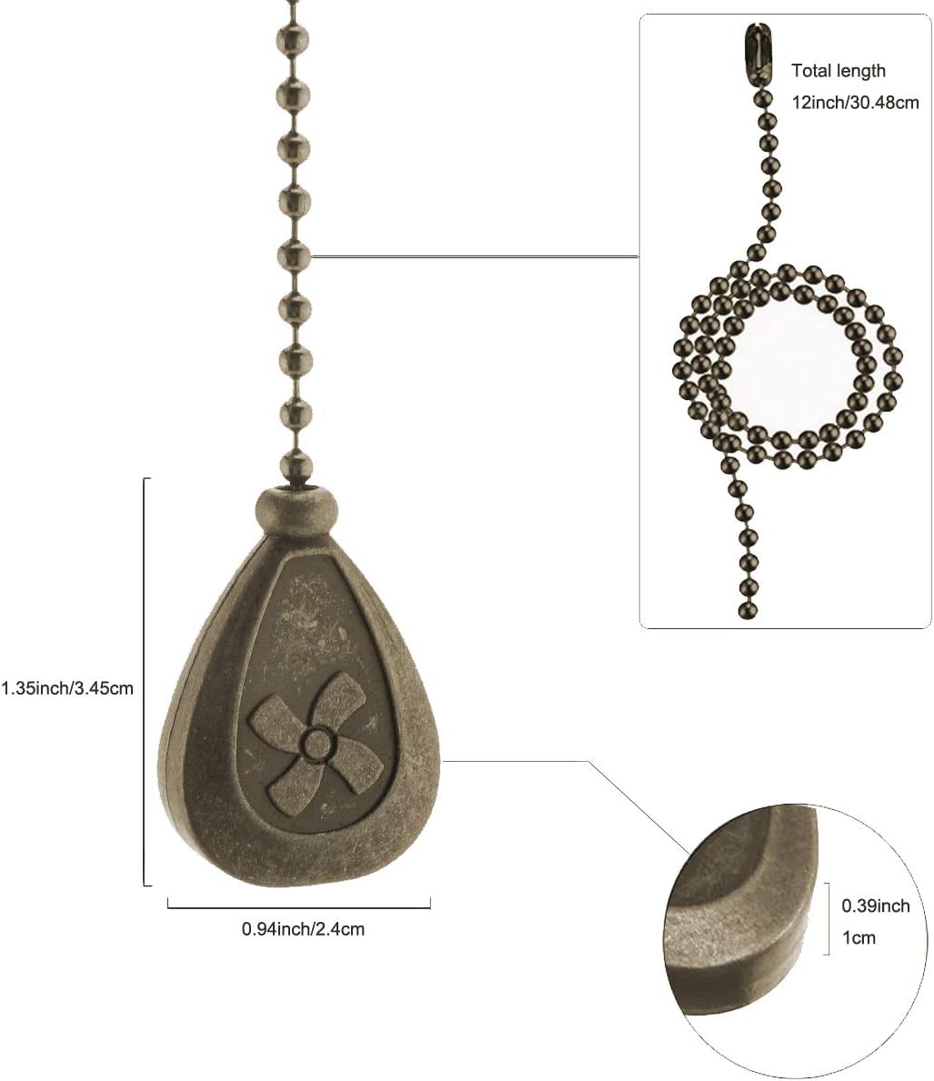 SEREBII Bronze Ceiling Fan Pull Chain Set, Fan Pull Chain Extension, Fan Pull Chain Pendant Ceiling, Bronze Ball Chain with 12 Inch Connector 4 Pieces Pull Chain Extender Ornament(Bronze Copper) - - 