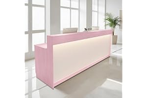 Huariifowm Modern Reception Counter, Office Reception Stand with Drawers Front Desk Reception Room Table with Keyboard Holder for Office (Pink/Storage Type, 55.12" L*23.62" W*39.37" H)