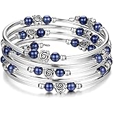 BULINLIN Wrap Bangle Rose Bead Bracelet - Beaded Bracelet with Natural Agate Stone Gifts For Women