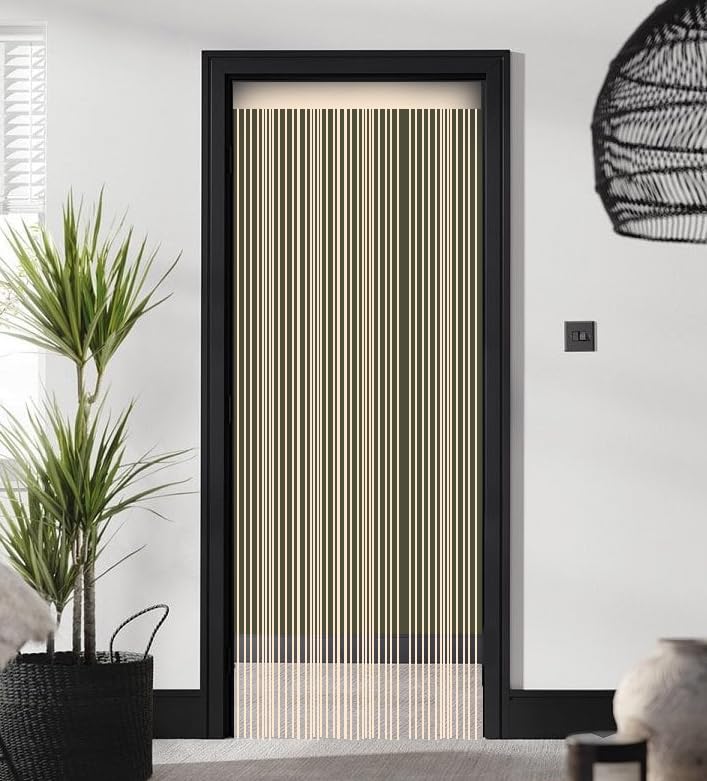 ZEBRA BLINDS String Curtain, Door Fly Screen Curtains, Door Strings, Tassel Curtains for Doorway, Window Decor String Panel Stripe, Stylish Room Divider, Panel Fringe Curtain (Cream, W 100 x L 280 cm)
