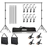 MsMk Photo Video Studio Backdrop Stand with 8 Spring & 4 Clips, 6.5ft x 10ft Adjustable Muslin Background Support System Kit 