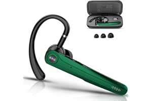 ATHEEWON Bluetooth Headset, Wireless Bluetooth Earpiece with ENC Noise Canceling Mic, 120Hrs Talk Single-Ear Headphones, LED Display, IP7 Waterproof Hand-Free Earphone for Business/Trucker/Driver, Green